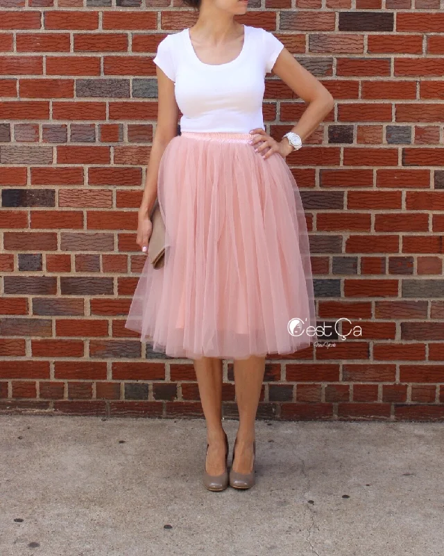 Designer mini skirts for high-end appeal -Colette Gray Pink Soft Tulle Skirt - Midi