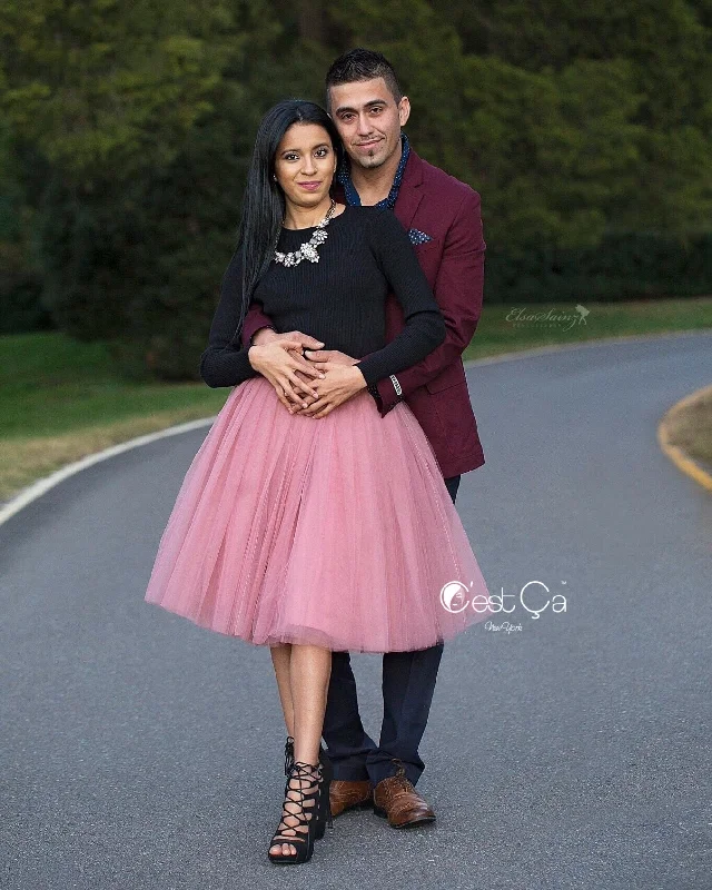 Designer mini skirts for high-end appeal -Clarisa Gray Pink Tulle Skirt - Midi