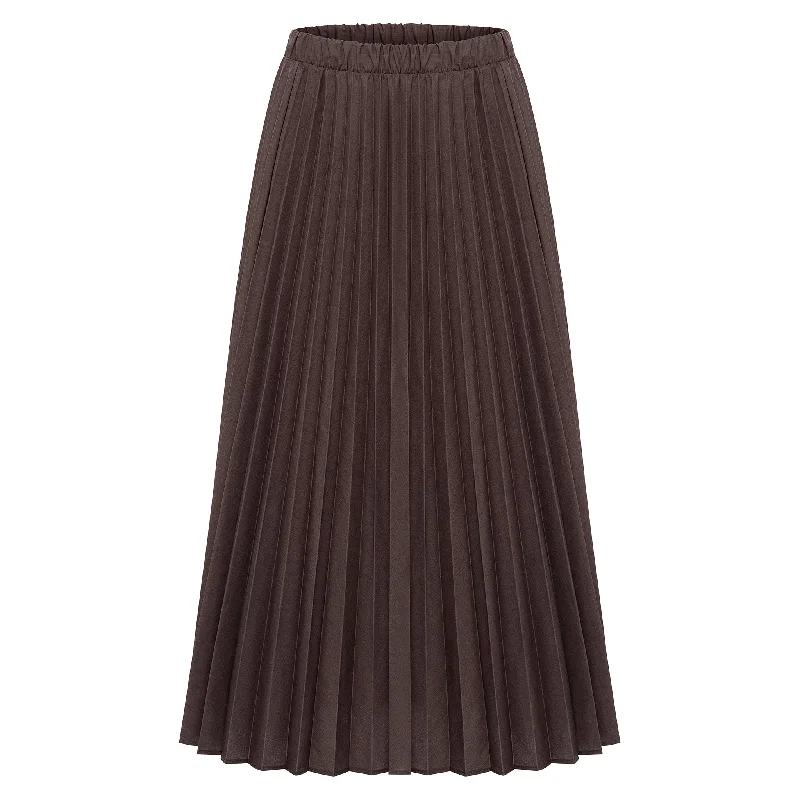 A-line skirts for flattering timeless silhouettes -Midi Pleated Skirt - Dove Brown