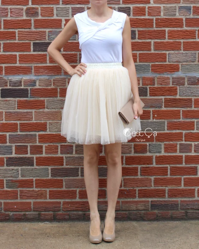 Luxury skirts with shimmering sequin details -Beth Champagne Polka Dot Tulle Skirt - Petite Midi