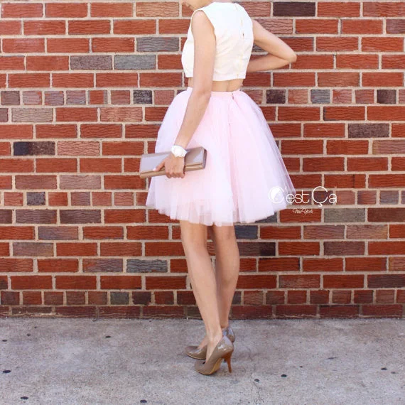 Stretchy mini skirts for flexible movement -Clarisa Blush Pink Tulle Skirt - Midi