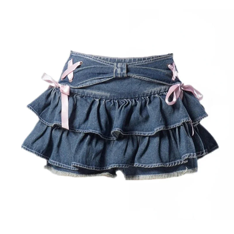 Wrap midi skirts for stylish ease -Y2K Ruffled Denim Mini Skirt