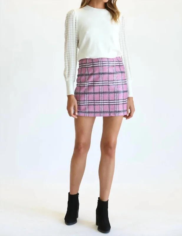 Multi Colored Plaid Sequin Mini Skirt In Pink