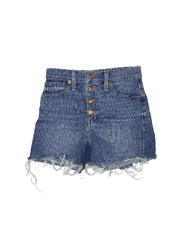 Buttoned Shorts for Stylish -High-Rise Denim Shorts in Medium Wash