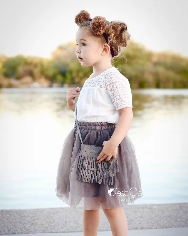 Flowy skirts for relaxed vacation wear -Claire Kids Ash Gray Soft Tulle Skirt