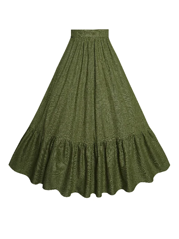 Pleated midi skirts for elegant everyday looks -MTO - Rosita Skirt in Hunters Green Linen