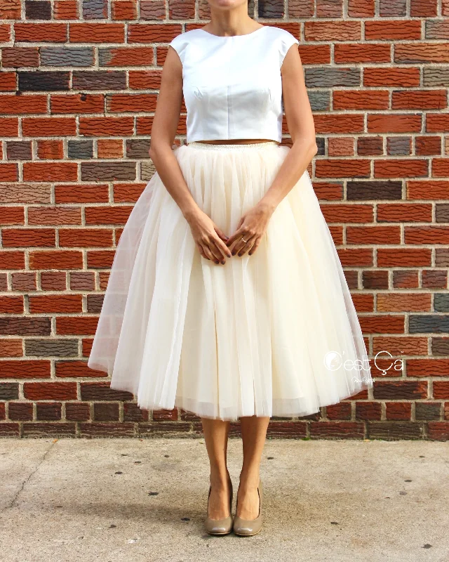 Casual skirts for effortless everyday wear -Clarisa Champagne Tulle Skirt - Tea Length