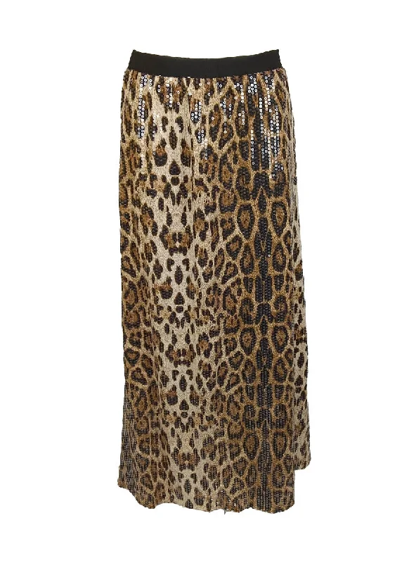 Luxury maxi skirts for dramatic flair -9240021 Leopard Sequined Long Skirt *Preorder