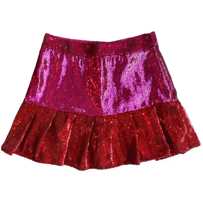 Heartbreaker Sequin Flounce Skirt In Red/pink