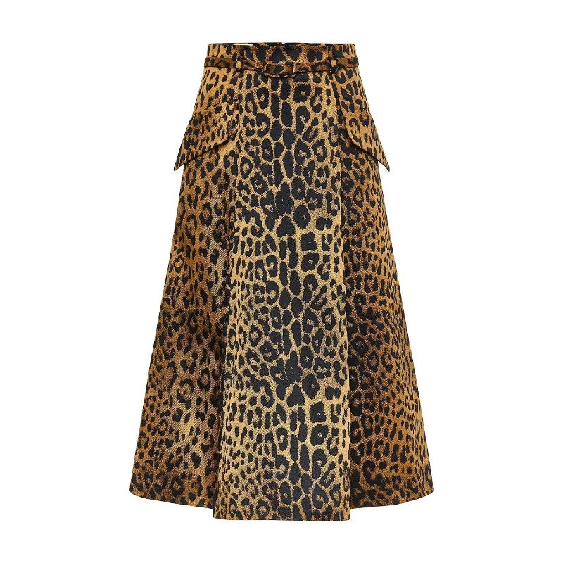 Bold skirts with metallic shimmer finish -Belted Leopard Print Skirt