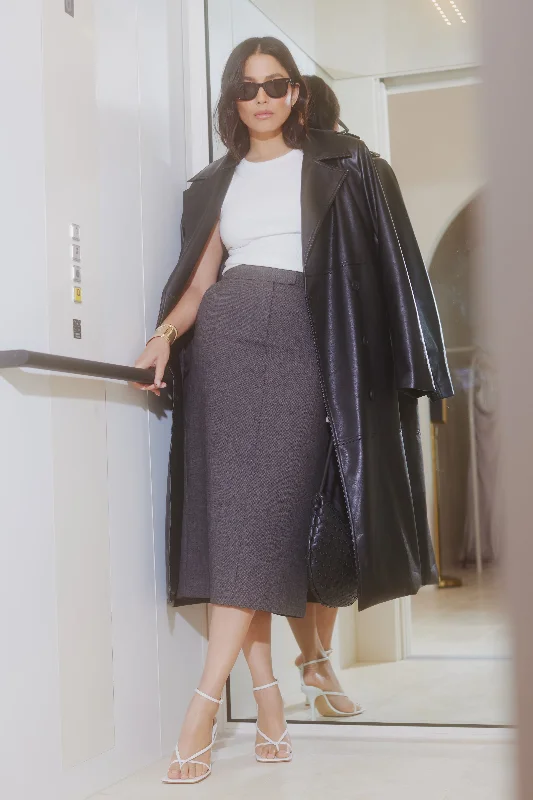 Pleated skirts for sophisticated evening wear -Marcie Textured Suiting Midi Skirt - Charcoal