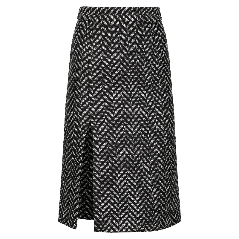 Vintage skirts with classic floral prints -Paloma Herringbone Wool Skirt - Bianco/Nero