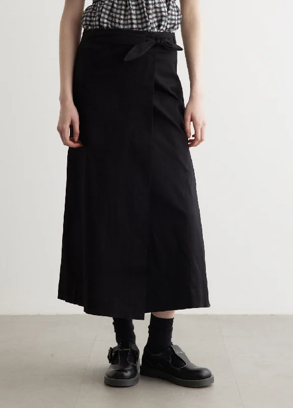 High-waisted skirts with button front detail -Herringbone Canvas Long Wrap Skirt