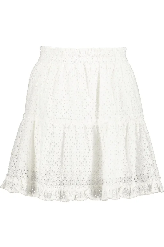 Eyelet Ruffle Mini Skirt In White Eyelet