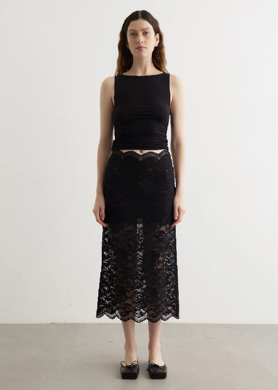 Soft skirts with gentle fabric drape -Lace Midi Skirt