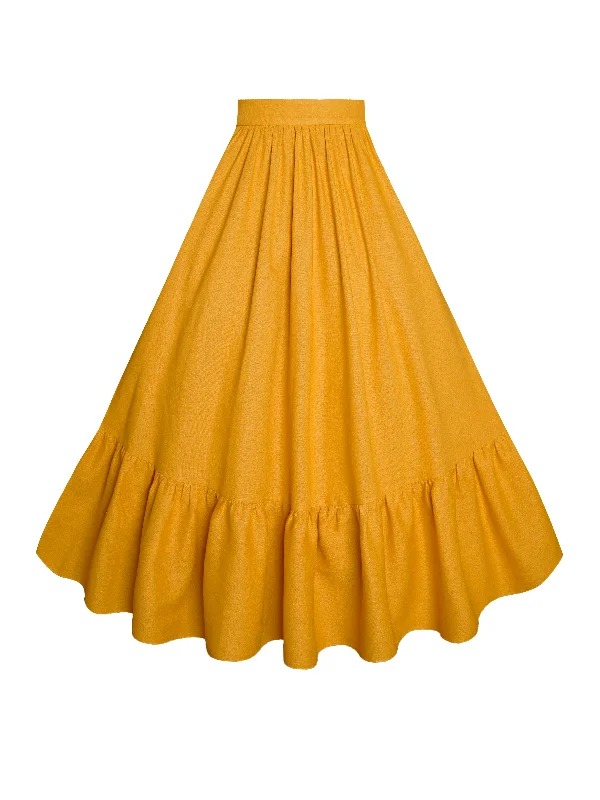 A-line skirts for flattering timeless silhouettes -MTO - Rosita Skirt in Tuscany Yellow Linen