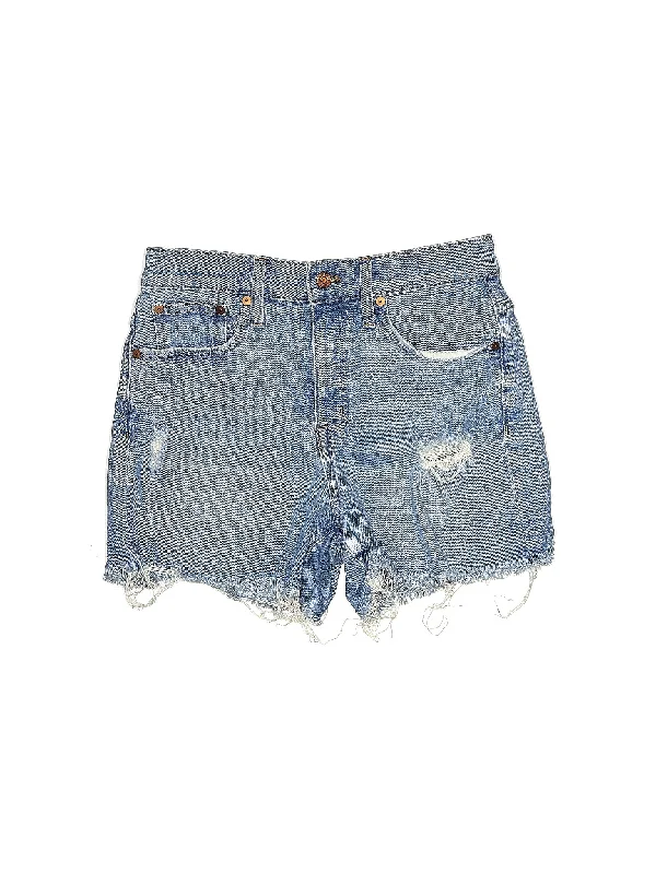 Striped Shorts for Fashionable -Mid-Rise Denim Shorts