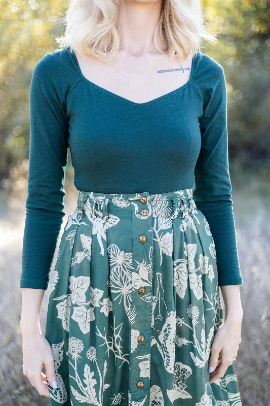 A-line skirts with flared hem elegance -Trices Skirt in Emerald Woodland Wonder