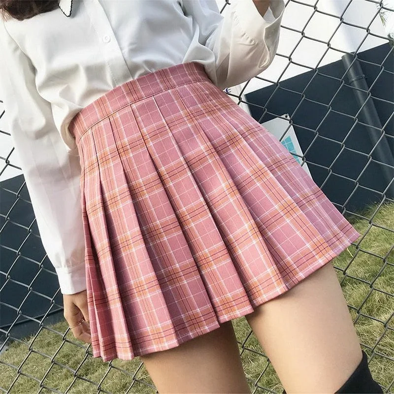 Summer Women Skirt Stitching Student Pleated Skirts