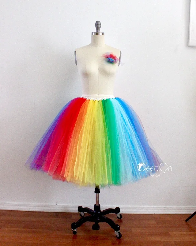 Pleated midi skirts for timeless grace -Bright Rainbow Midi Tulle Skirt