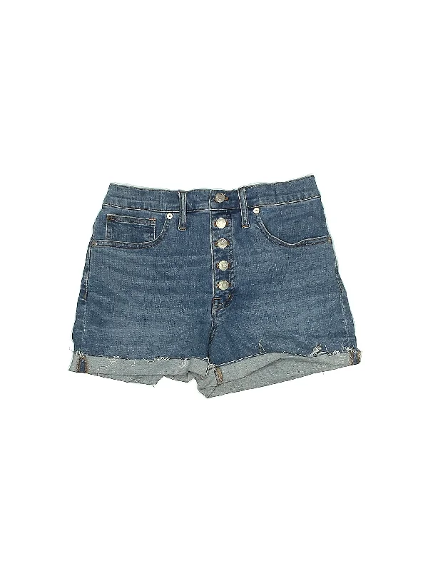 Printed Shorts with Patterns -Mid-Rise Denim Shorts in Medium Wash