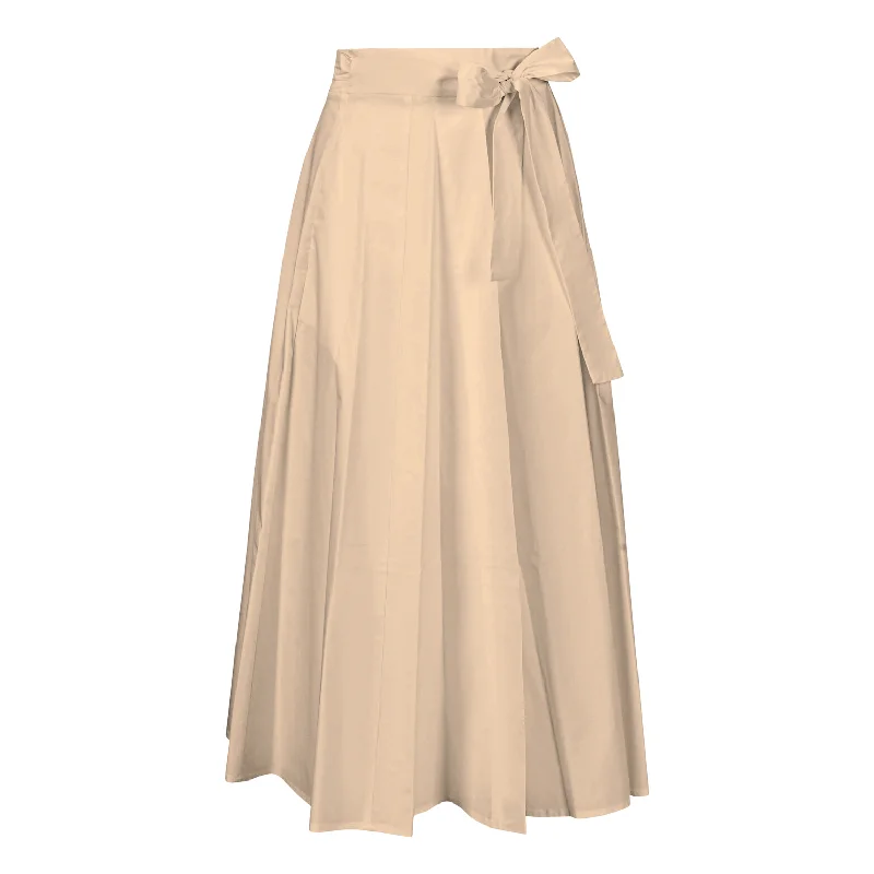 Pleated midi skirts for timeless grace -Wrap Pleated Midi Skirt - Cafe