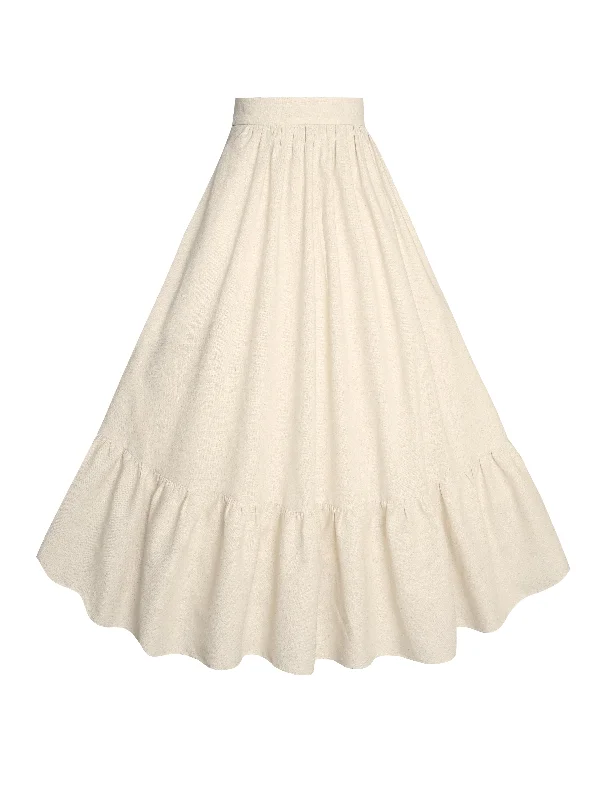 Luxury satin skirts for evening event elegance -MTO - Rosita Skirt in Parchment Ivory Linen