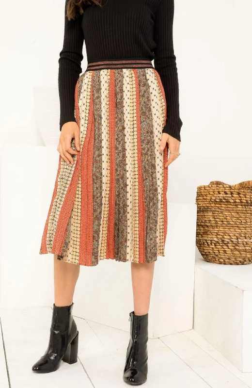 Pleated Patterned Skirt In Multi