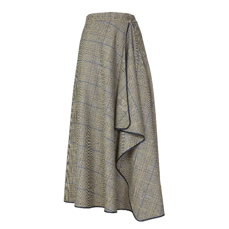 Stretch skirts for curvy figure flattery -Plaid Sequins Midi Skirt - Taupe + Navy