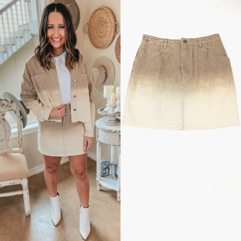 Trendy midi skirts for modern fashionistas -90's Baby Ombre Denim Mini Skirt in Taupe