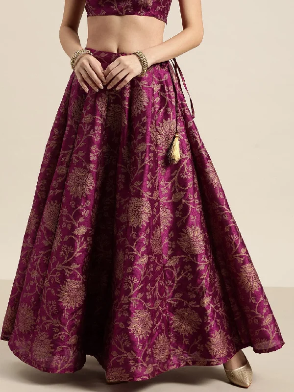 Durable cotton skirts for tough daily use -Purple Jacquard Floral Anarkali Skirt