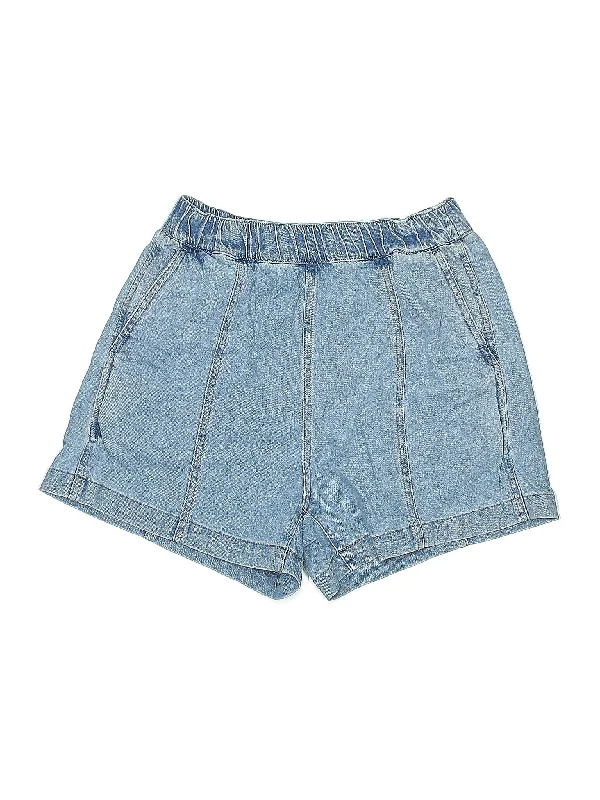 One-Shoulder Skirts for Trendy -High-Rise Denim Shorts in Light Wash