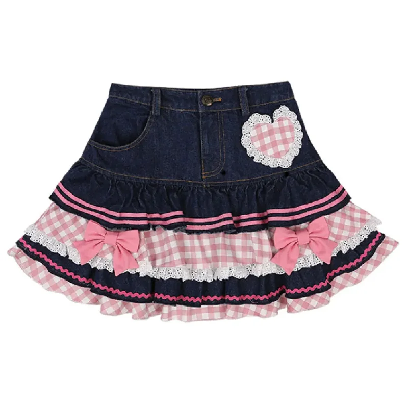 Soft skirts with gentle fabric drape -Denim Sweetheart Plaid Miniskirt