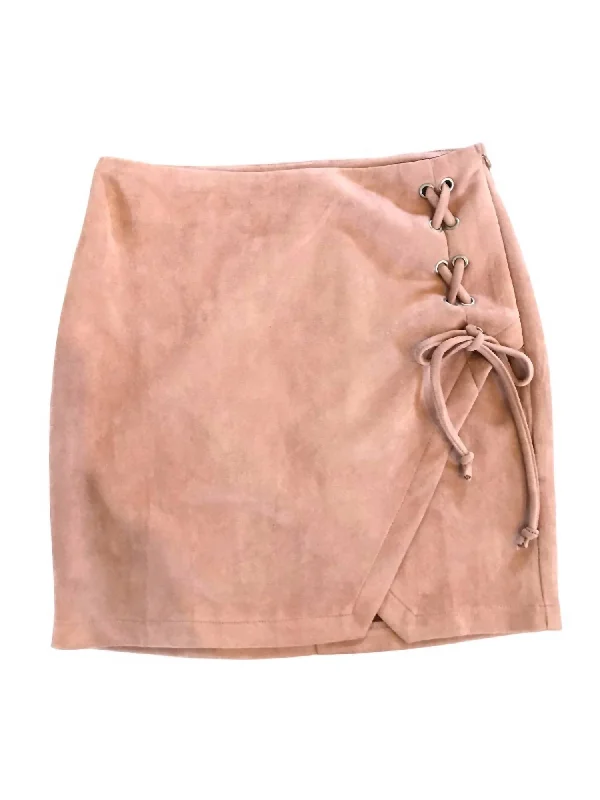 Lace Up Ultra Suede Mini Skirt In Camel