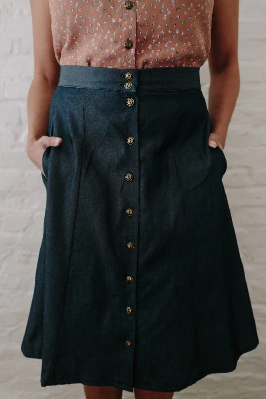 Classic skirts with subtle texture weave -Bae Skirt in Denim Tencel