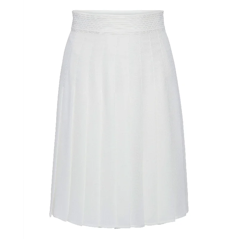 Trendy skirts with bold plaid patterns -Knee Length Chiffon Pleated Skirt - Ivory