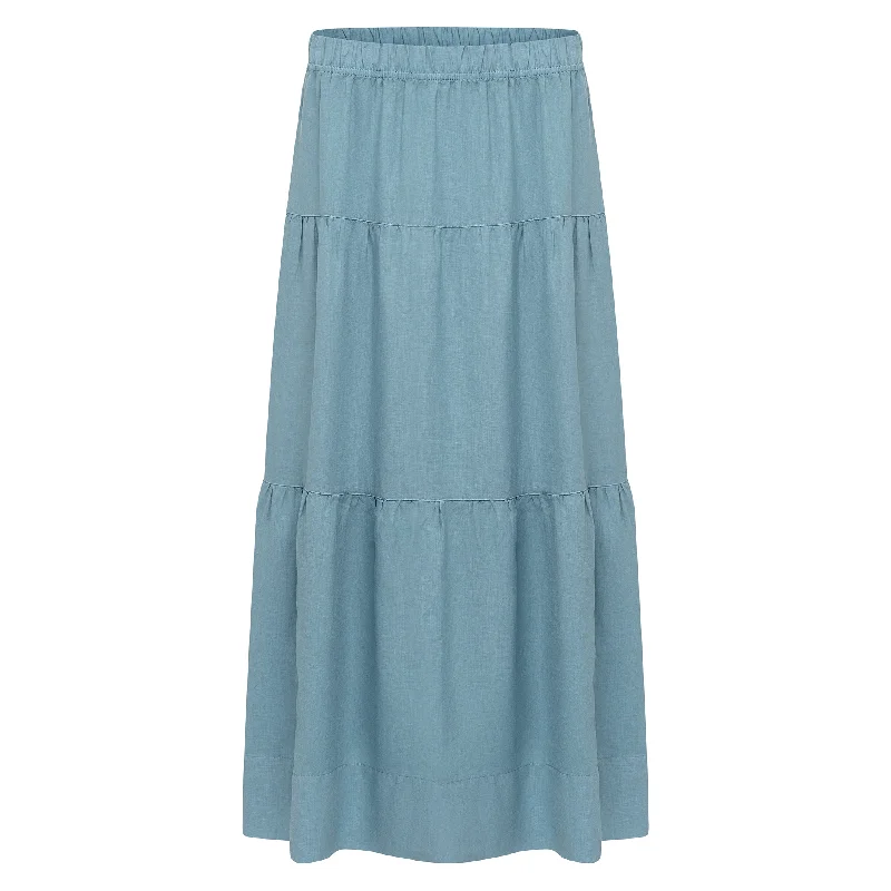 Bold skirts with bright color pops -Tiered Linen Skirt - Teal