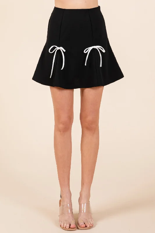 Luxury skirts with intricate embroidery accents -GeeGee 2-Bow Pleated Mini Skirt